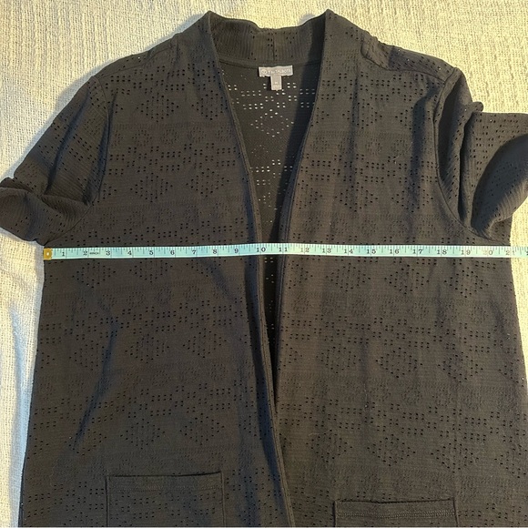 T by Talbots Diamond Textured Open Front Cardigan Black Sz M NWOT - Picture 11 of 11